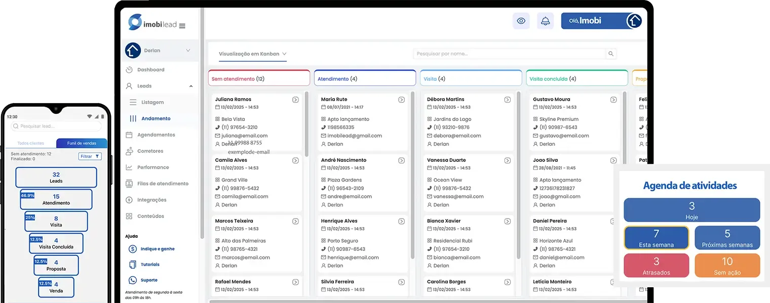 Painel do Imobilead exibindo a gestão de leads imobiliários