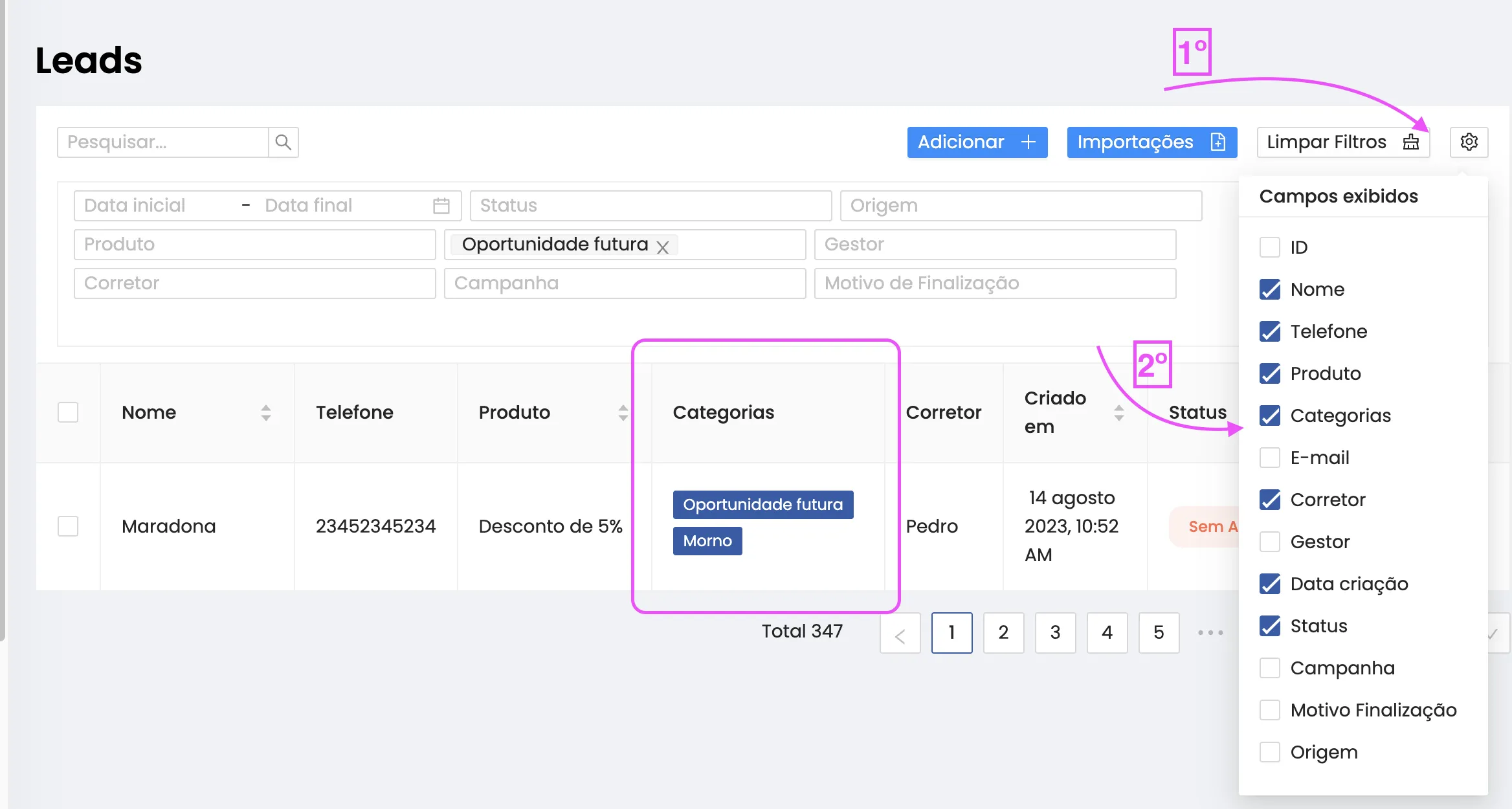 Como listar os leads por categorias