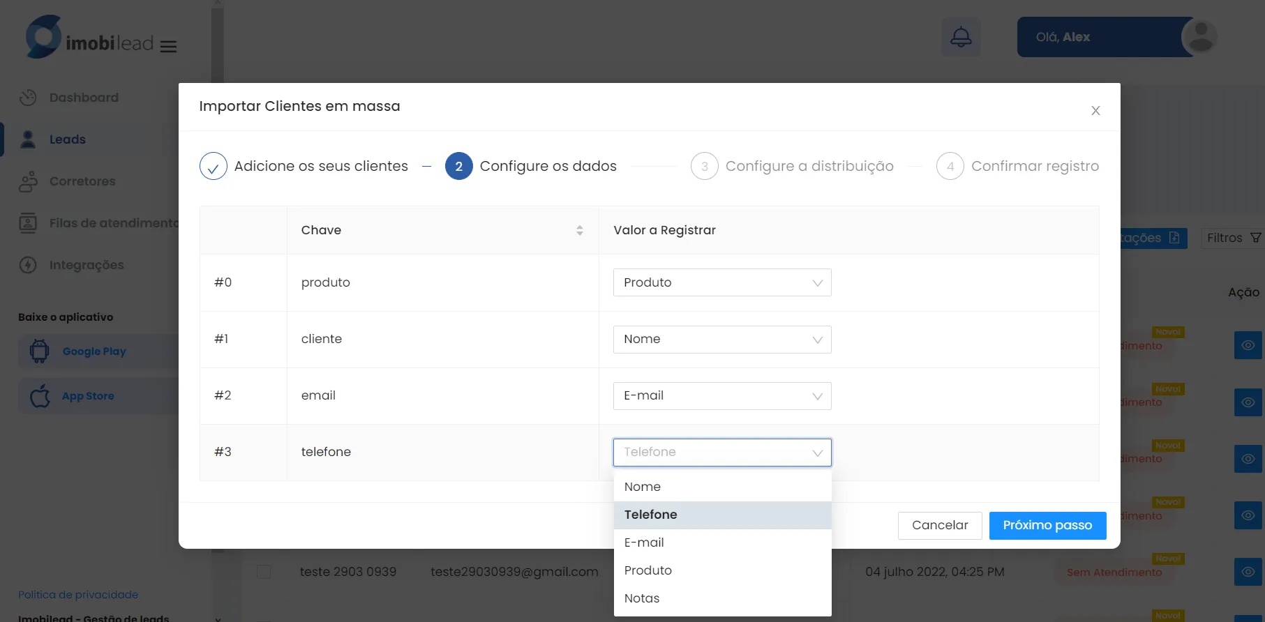 Configuração dos dados