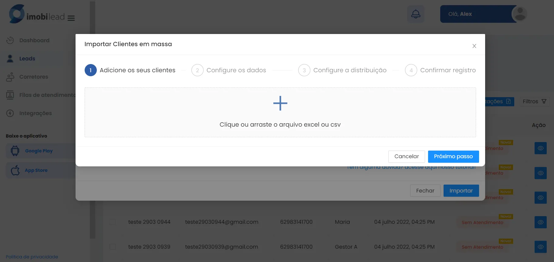 Importação de leads