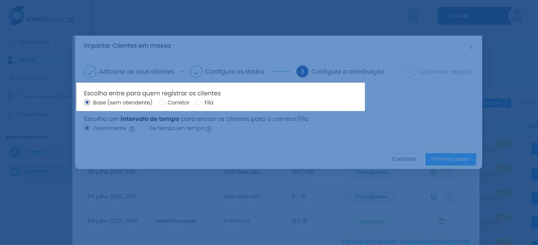 Destino dos leads à serem importados