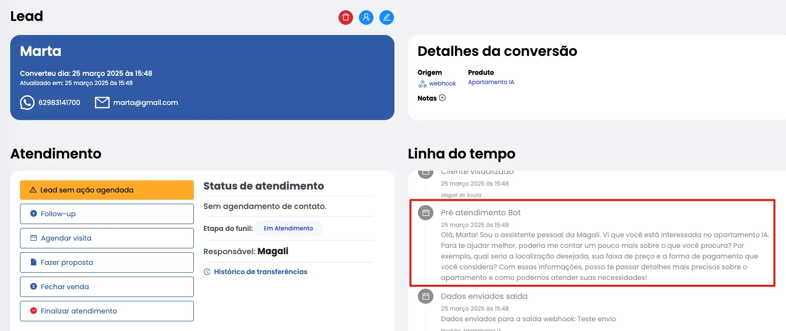 Integração de atualização do lead