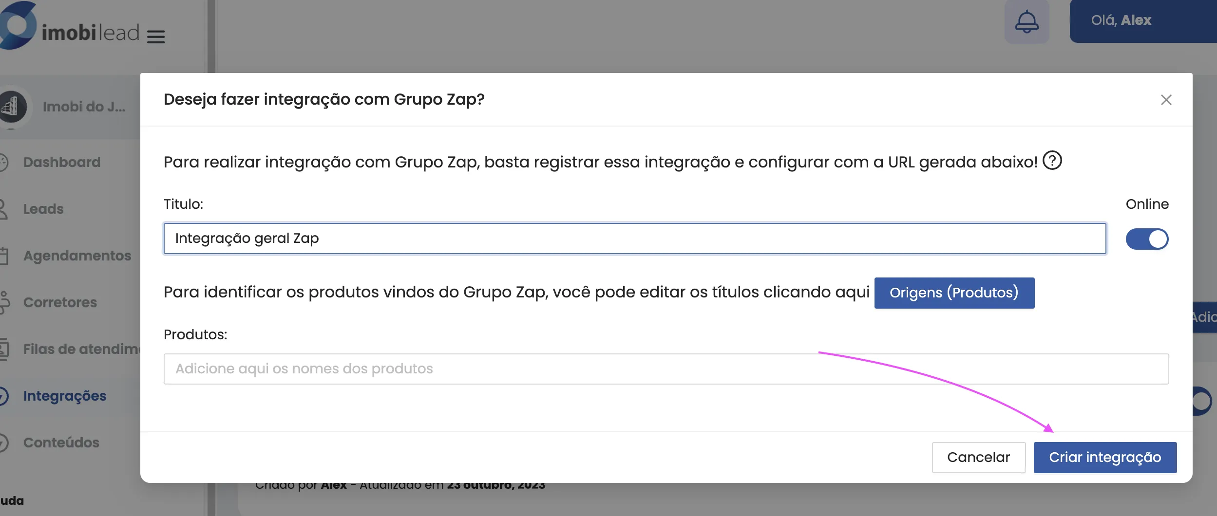 1º – Crie a integração no Imobilead