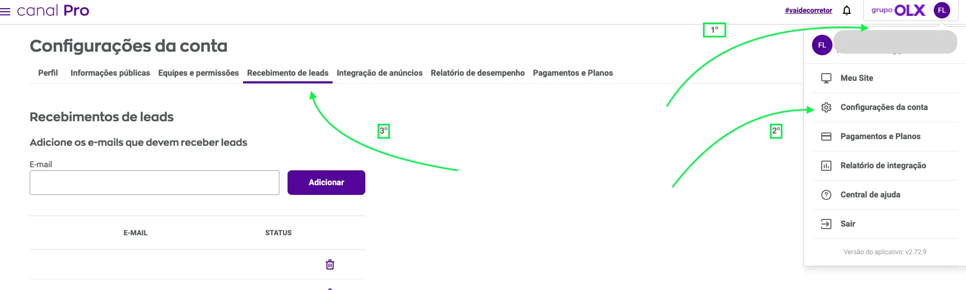 2º – Configure a integração no Canal Pro