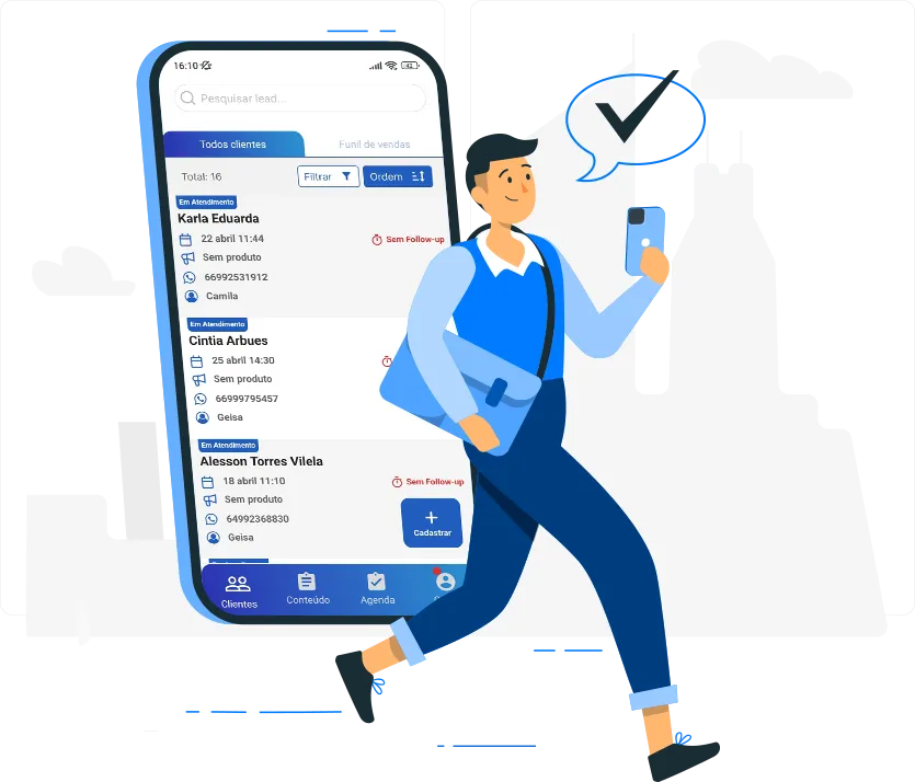 Corretor gerenciando leads pelo app do Imobilead no celular
