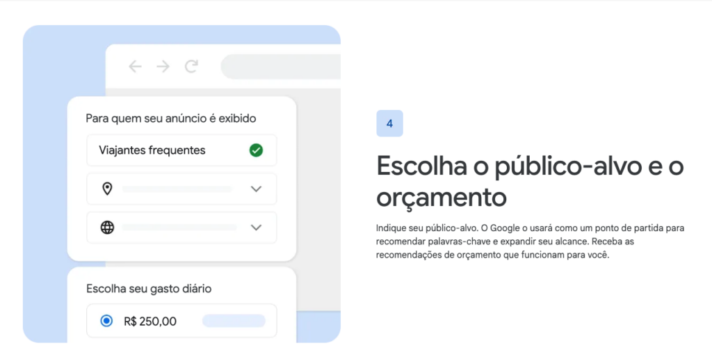 Imagem do Google Ads ilustrando como no tráfego pago pode-se escolher o público-alvo